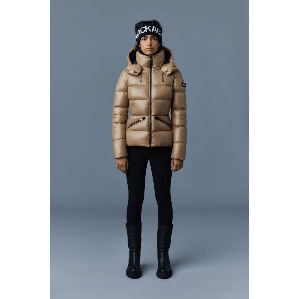 MACKAGE MADALYN lustrous light down jacket with hood for ladies in Camel XL $950